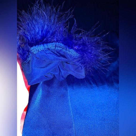 Royal Blue silk Blouse with Blue feather detail at cuff - Picture 7 of 11